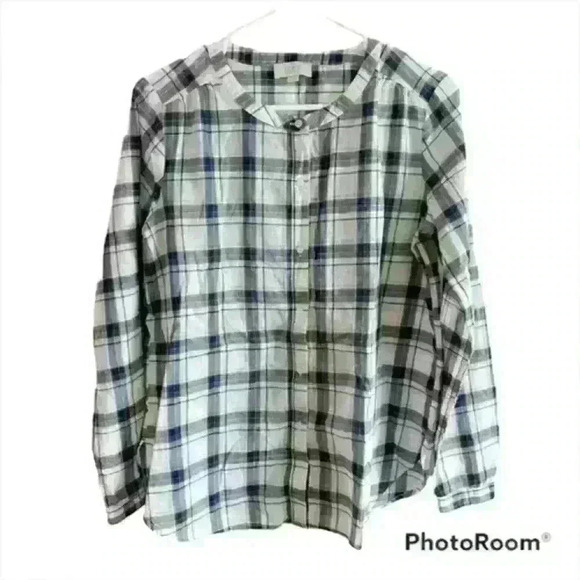 Loft Outlet pink, gray, blue, and white button down shirt size small - Picture 1 of 4